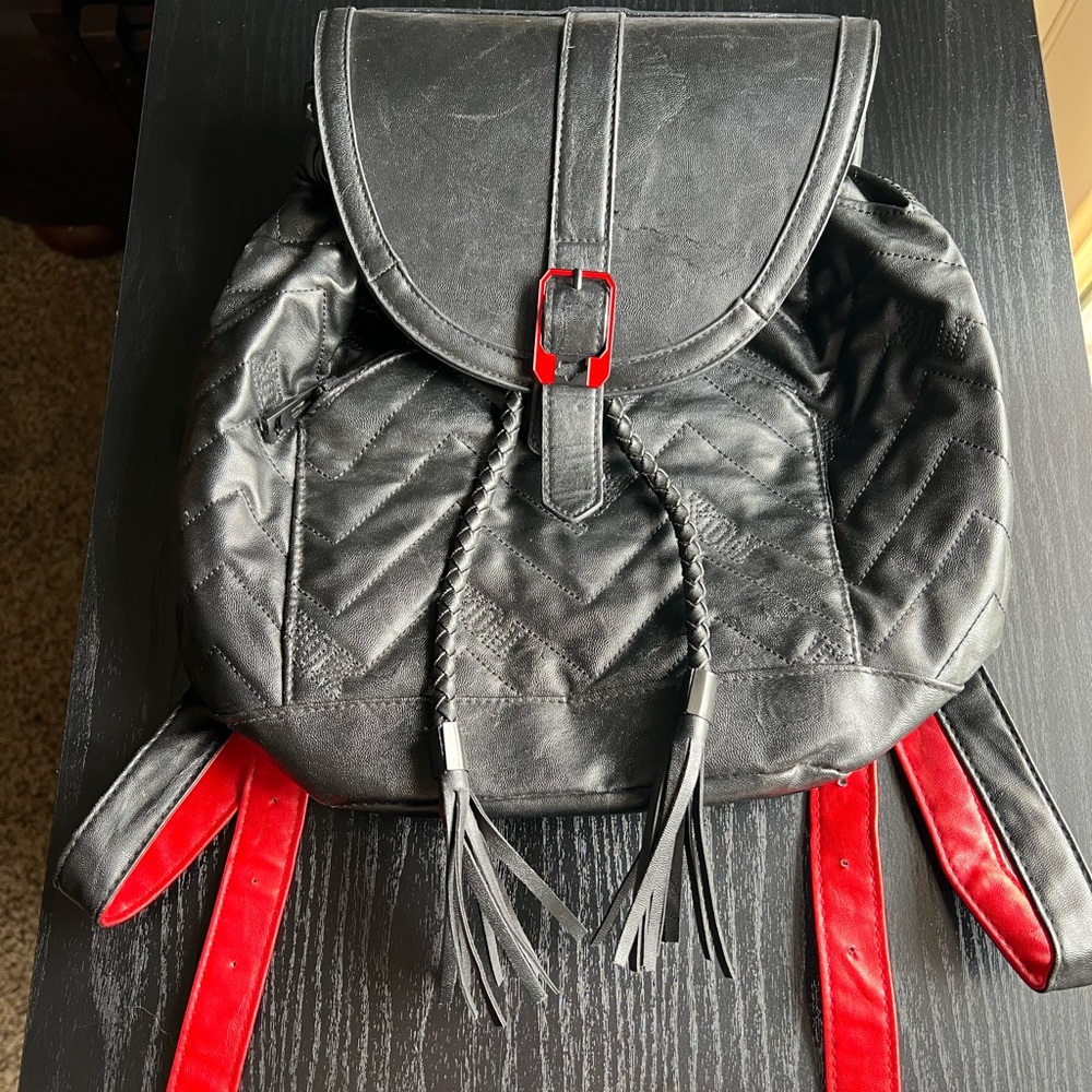 Black and Red Leather Fox Crossing Backpack